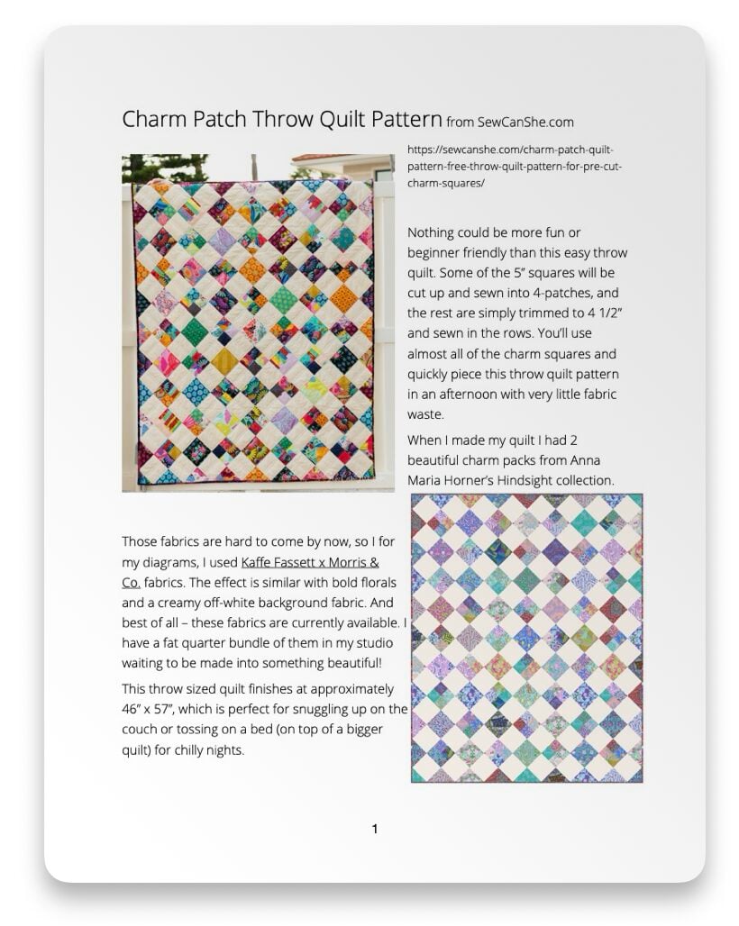CHARM PATCH THROW QUILT PATTERN